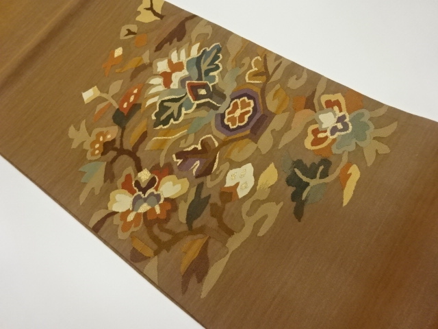 JAPANESE FUKURO OBI / WOVEN ABSTRACT FLORAL PLANTS